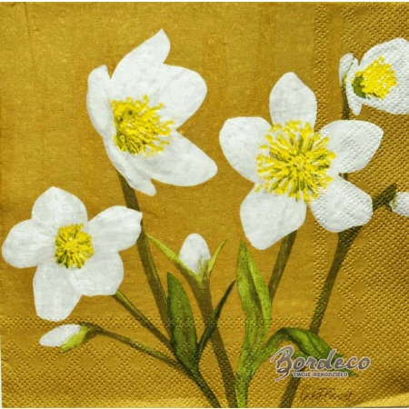 Serwetka do decoupage białe zawilce na złotym tle 33x33 PAPER+Unikat